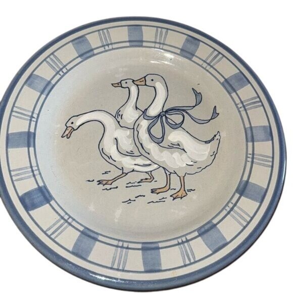 Vintage Louisville Stoneware Gaggle Of Geese Dinner Plate 10" Blue & White Made - Picture 1 of 4